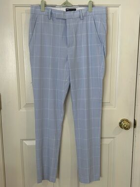 ASOS Design Pants Mens 32x30 Blue Window Pane Check Stretch Dress Trousers